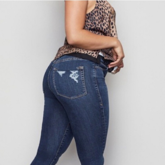 Good American Good Legs Crop High Rise Skinny Jeans Distressed Blue 345 Size 20 - Picture 2 of 13